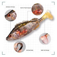 Lot de 3 leurres souples 3D réalistes de 120 mm et 15 g pour la pêche en eau salée, leurres nageurs à queue de pagaie pour montage Texas, appâts coulants pour le black-bass