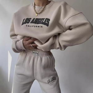 Tuta da <span class=keywords><strong>donna</strong></span> con stampa <span class=keywords><strong>Los</strong></span> <span class=keywords><strong>Angeles</strong></span>, set casual oversize a 2 pezzi, abbigliamento streetwear e loungewear - Product Image 1