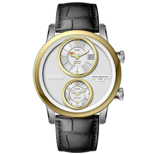 Reloj de Hombre de Doble Hora con Logotipo de Marca Personalizado al por Mayor OEM, con 2 Movimientos, Caja de Acero Inoxidable 316L y Correa de Cuero de Becerro P4560M - Product Image 3