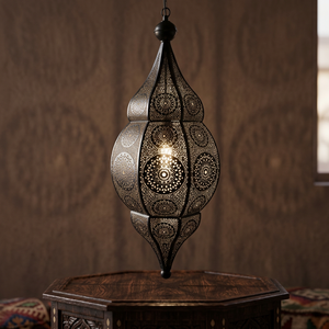 Lanterne marocaine porte-bougie en métal découpé, lampe suspendue décorative, pot lumineux pour la maison, les mariages et les restaurants - Product Image 2