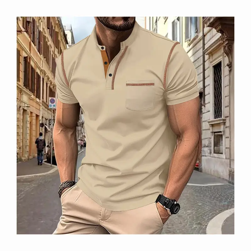 All'ingrosso da uomo estive camicie di moda Casual da uomo traspirante in poliestere a manica corta con bottone top Pocket Design camicia