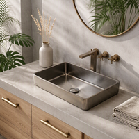 Lavabo carré encastrable moderne en acier inoxydable 304 plaqué gris canon PVD avec drain pour projets hôteliers et villas