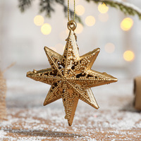 6 pendentifs muraux en métal doré en forme d'étoile à huit branches, mini décorations d'étoiles dorées pour les décorations de sapin de Noël