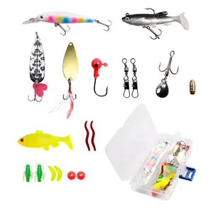 SNEDA Kit Umpan Pancing 18 Buah, Set Umpan Ikan Bass Trout, Kotak Umpan Salmon Termasuk Sendok Cacing Lembut, Kait Pensil