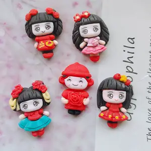 Kawaii Cartoon bambola cinese Flatback resina Cabochon Scrapbooking archi per capelli centro accessori fai da te cassa del telefono decorazione mestiere