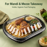 Groothandel voedselveilige PP zwarte takeaway container met transparant deksel voor Arabische Mandi gegrilde kip mezze plateau voedselbox
