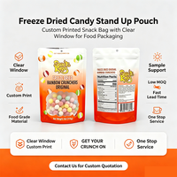 Sachet Doypack Personnalisé Imprimé avec Fenêtre Transparente, Qualité Alimentaire, Refermable avec Fermeture Éclair, pour Emballage de Bonbons et Snacks Lyophilisés