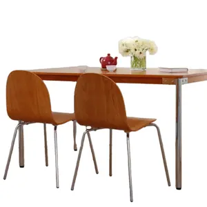 Solid Wood Frame Metal Legs Modern Dining Table 4 Seater Wooden Dining Room Furniture Set