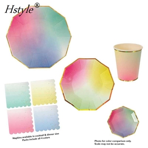 Assiettes en papier Ombre Sweet, style moderne chic, arc-en-ciel <span class=keywords><strong>pastel</strong></span>, hexagonales, rose clair, vert menthe, jaune, feuille d'or PP232 - Product Image 5