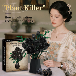 Woma Factory Black Rose Bouquet Flower Building Blocks Sets Artificial <strong>Brick</strong> for Home Decor Gifts (11157) - Product Image 4