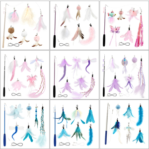 Ensemble de jouets interactifs rétractables pour chat, plusieurs styles avec têtes interchangeables (plumes/insectes/pampilles), personnalisation disponible - Product Image 2