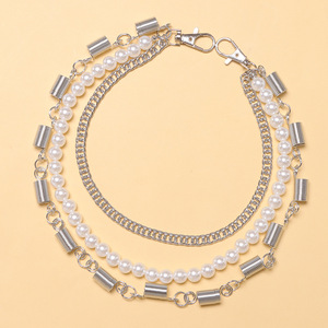 Multi Layered Pearl Spring Pants <b>Chain</b> Metal Link Waist <b>Chain</b> For Daily Wear Hip Hop Fashion Accessory - Product Image 4