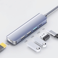 Hub USB3.0 Tipo-C 4K 60Hz PD 60W Metálico 5 en 1 con Puertos de Carga para Teléfonos Móviles - En Existencia
