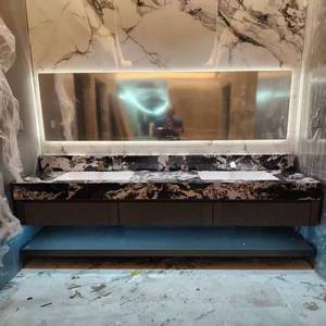 Modern hotel style intelligent lighting <b>mirror</b> rock board integrated basin bathroom cabinet - Product Image 1