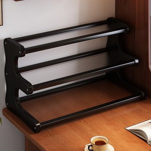 Support à tasses de bureau à 3 niveaux en panneau artificiel noir, organisateur de rangement multicouche pour comptoir de cuisine, salon ou bureau - Product Image 3