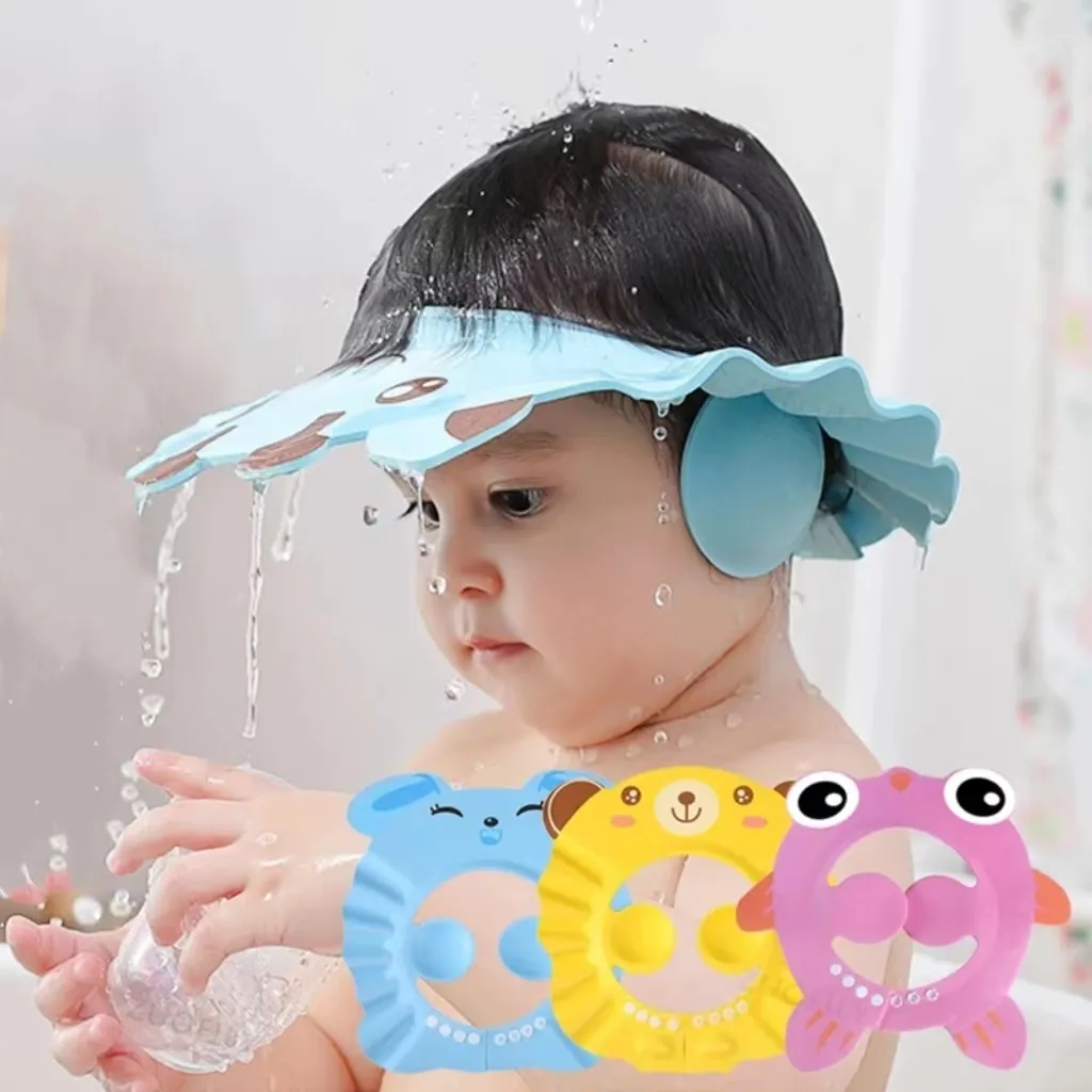 Gorros de ducha Kevin Babies, gorro de lavado de pelo ajustable para niños, protección auditiva, champú seguro para niños, ducha de baño, protección para la cabeza