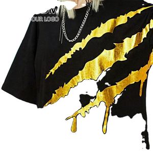 Fashion Luxury Bronzed Solid Men's T-Shirt with Custom Silk Screen Printed Gold Logo & Gilding Anti-Wrinkle Breathable Fabric - Product Image 1