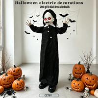 Robe noire d'Halloween 2026 avec tresses pour fille, lumineuse et dansante, à détection vocale, pour décoration de maison hantée et de pièce secrète