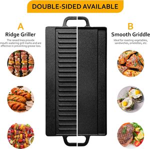 Reversible Double Sides Pre-seasoned <b>Cast</b> <b>Iron</b> Rectangular BBQ <b>Griddle</b> Plate Grill Pan Outdoor Cookware - Product Image 3