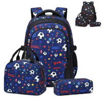 Sac à dos enfant imprimé ballon de football 3-en-1 avec boîte à lunch isotherme et trousse à crayons pour garçons et filles