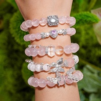 Kit de fabrication de bijoux en cristal DIY pour une meilleure confiance, avec perles de quartz rose naturel en forme de cœur de fille et de papillon, vente en gros