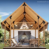 Tente double couche en bois massif et tentes à structure en acier Tente de pavillon de glamping avec tissu anti-moisissure Deux chambres Double balcon
