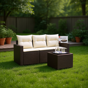 Ensemble de canapés de jardin en rotin brun avec coussins, mobilier d'extérieur au design contemporain, matériau durable - Product Image 2