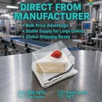 Boîte à gâteau carrée transparente jetable de qualité alimentaire, petite portion individuelle, avec couvercle dôme et fourchette en plastique intégrée, contenant rigide en PET
