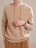 Sweat à capuche en cachemire côtelé de style décontracté personnalisé, design tendance, en laine mérinos et cachemire pour femmes
