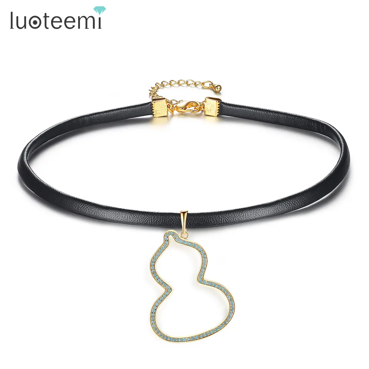 LUOTEEMI Kalung Choker Emas Wanita, Kalung Choker Pesona Kulit Liontin Besar Cantik Perhiasan Cantik Pirus Punk