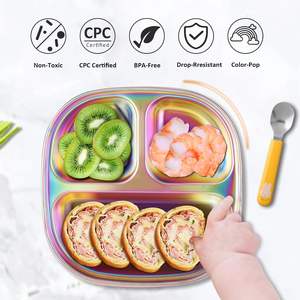 Kırılmaz kare çocuk bebek tepsileri paslanmaz çelik bölünmüş gıda tepsileri 3 bölüm yemek tabakları restoran için kafeterya karışıklık tepsisi - Product Image 3