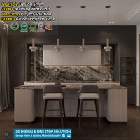 Set Perabot Proyek Villa Khusus dengan Desain Tanpa Gagang, Finishing Matte Gelap Mewah, Lampu LED Terintegrasi, dan Kabinet Dapur Kustom