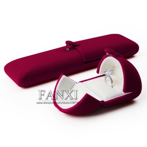 กล่องใส่เครื่องประดับกำมะหยี่สีแดงไวน์แบบพับได้ ยี่ห้อ FANXI จากผู้ผลิตจีน สำหรับคู่รัก กล่องใส่แหวนแต่งงาน พร้อมกระดุม - Product Image 3