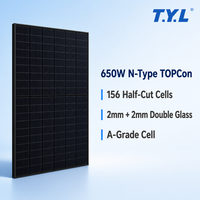 Module solaire bifacial à double verre 650W N-Type TOPCon Half Cut tout noir, efficacité 23,3%, certifié TUV IEC CE, panneau solaire 30 ans