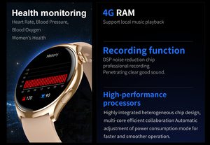 Montre connectée Yuniq <span class=keywords><strong>T500</strong></span> 1,43" AMOLED pour personnes âgées, étanche IP68, suivi de la fréquence cardiaque, de l'oxygène sanguin, appels Bluetooth, suivi vocal du sommeil - Product Image 3