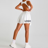 Logotipo personalizado Mujeres Faldas plisadas Sin mangas Sin espalda Slim Fit Tenis Vestido Fitness Tenis Faldas con pantalones cortos