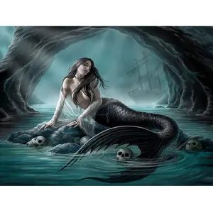 Venta al por mayor The Darkness Goth sirena y cabeza esqueleto arte de la pared decoración Diy diamante pintura diamante bordado Kits adultos