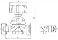 Vanne à diaphragme sanitaire en acier inoxydable 304L 316L CF3M 145 PSI, à trois colliers DN15 1/2'', manuelle, bidirectionnelle
