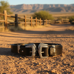 Cintura in vera pelle 3,5x100 cm con doppia fibbia in stile western, accessorio moda uomo donna - Product Image 3