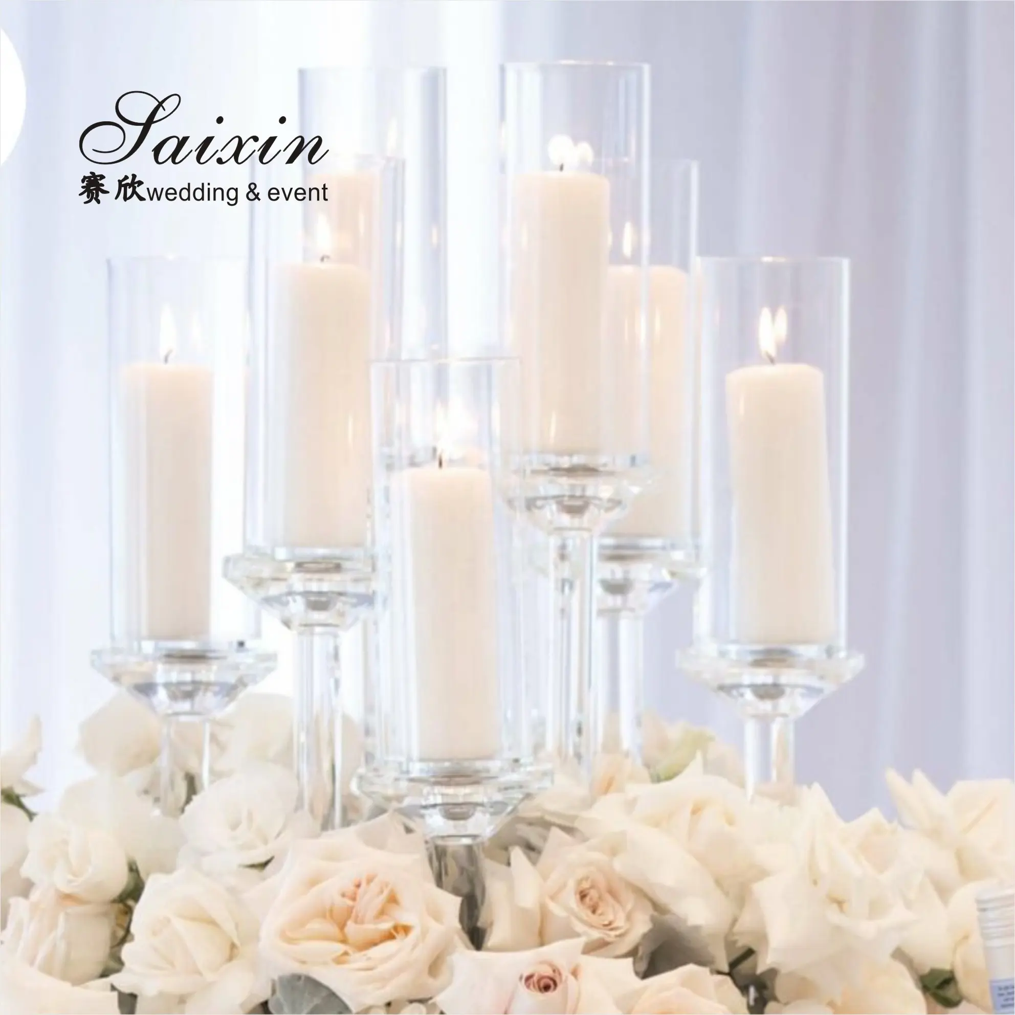 Saixin vendita calda bling centrotavola decorazione matrimonio set portacandele in cristallo