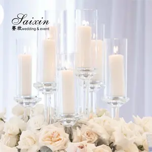 Saixin conjunto de mesas de vidro, venda quente, brilhante, decoração de casamento, conjunto de velas de cristal