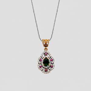 Oxidized Waterdrop Shape <b>Emerald</b> Stone in Authentic Silver <b>Pendant</b> Turkish Wholesale 925 Silver Jewelry - Product Image 2