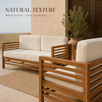 Ensemble de canapés d'extérieur en teck massif de luxe européen moderne, mobilier de jardin et de terrasse, fauteuil avec coussin à séchage rapide, table basse, hôtel