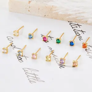 925 sterling silver customized fashion unisex AAA zircon birthday stone cz solitaire fashion jewelry gold stud earrings