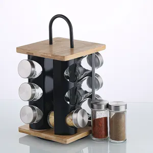 Cuisine verrerie réglable double rotation pots à épices de stockage de conteneurs vide bouteilles d'épices avec support en métal cadre