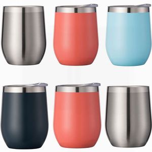 12Oz <b>Double</b> <b>Wall</b> Stainless Steel Wine Tumbler Insulated Vacuum Egg Shape <b>Mugs</b> Cup With Lids Stemless for Boiling Water - Product Image 4