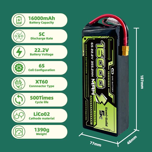 Hot Selling High Density Semi-solid 380wh/kg 400wh/kg 450wh/kg 10000mah 12000mah 16000mah 22000mah FPV UAVs Lipo Drone Battery