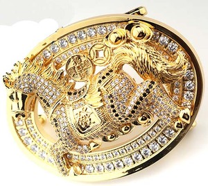 Hebilla de acero inoxidable para cinturón, hebilla ovalada de lujo con logotipo de caballo en relieve 3D, diamantes de imitación, cristal occidental, 4,0 cm de ancho interior - Product Image 5