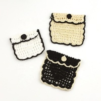 Applique en fil de coton noir et blanc, motif poche factice contrastant, crocheté à la main, à coudre, écologique, 3D, pour robe, veste, chapeau