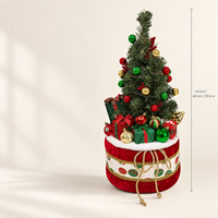 Sapin de Noël artificiel décoré de 60 cm (23,6 pouces) sur base tambour en velours rouge avec ornements cadeaux, décoration de maison pour les fêtes